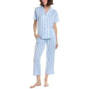 Flora By Flora Nikrooz Womens  2Pc Printed Knit Notch Collar Pajama Set, Blue